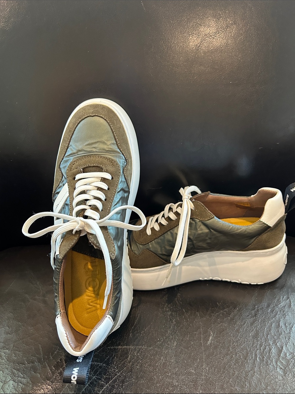 Women’s Wonders Casual Lace-Up Sneakers in Olive & White. Never worn.